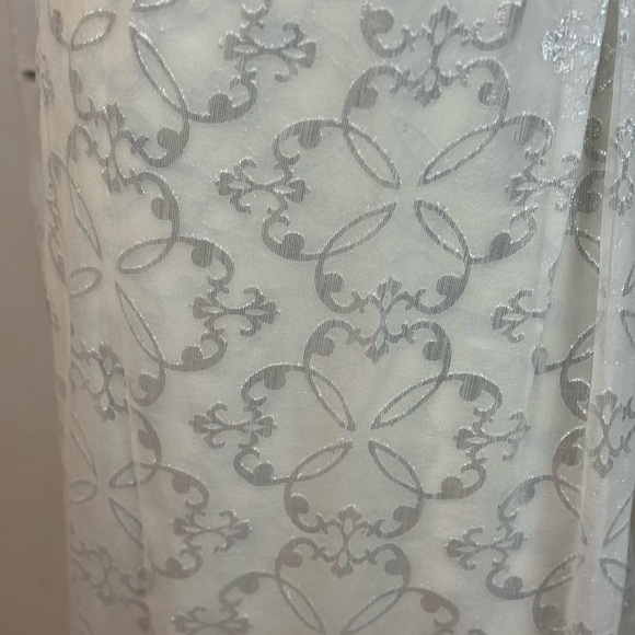 Nicole Miller Silk One Shoulder Dress Maxi 10 Long Foil Silver White Gown Size 2 - Picture 4 of 16